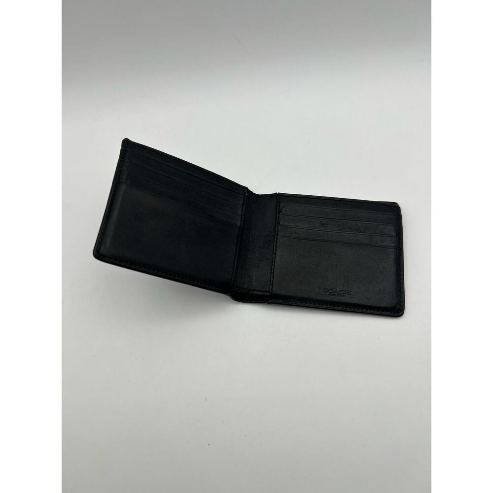 Coach Black Leather Bifold Wallet Men’s Signature Canvas Billfold ID Card Holder - Picture 4 of 6